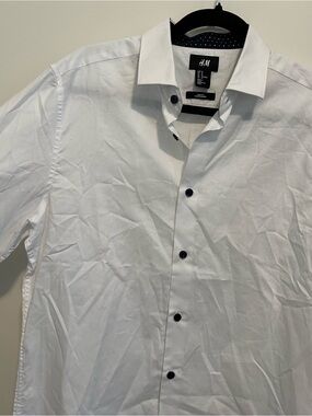 H&M White Button-Down Shirt with Black Buttons